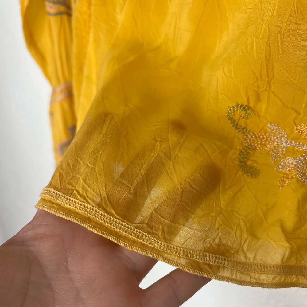 Johnny Was yellow summer floral silk embroidered shirt S - Picture 8 of 9